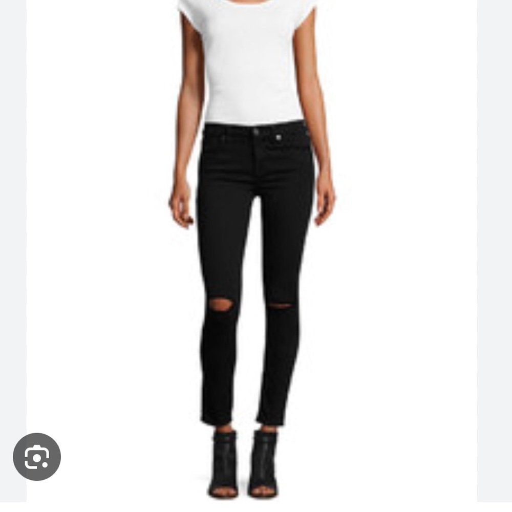 7 For All Mankind The Ankle Skinny Ripped Jeans Bair Black